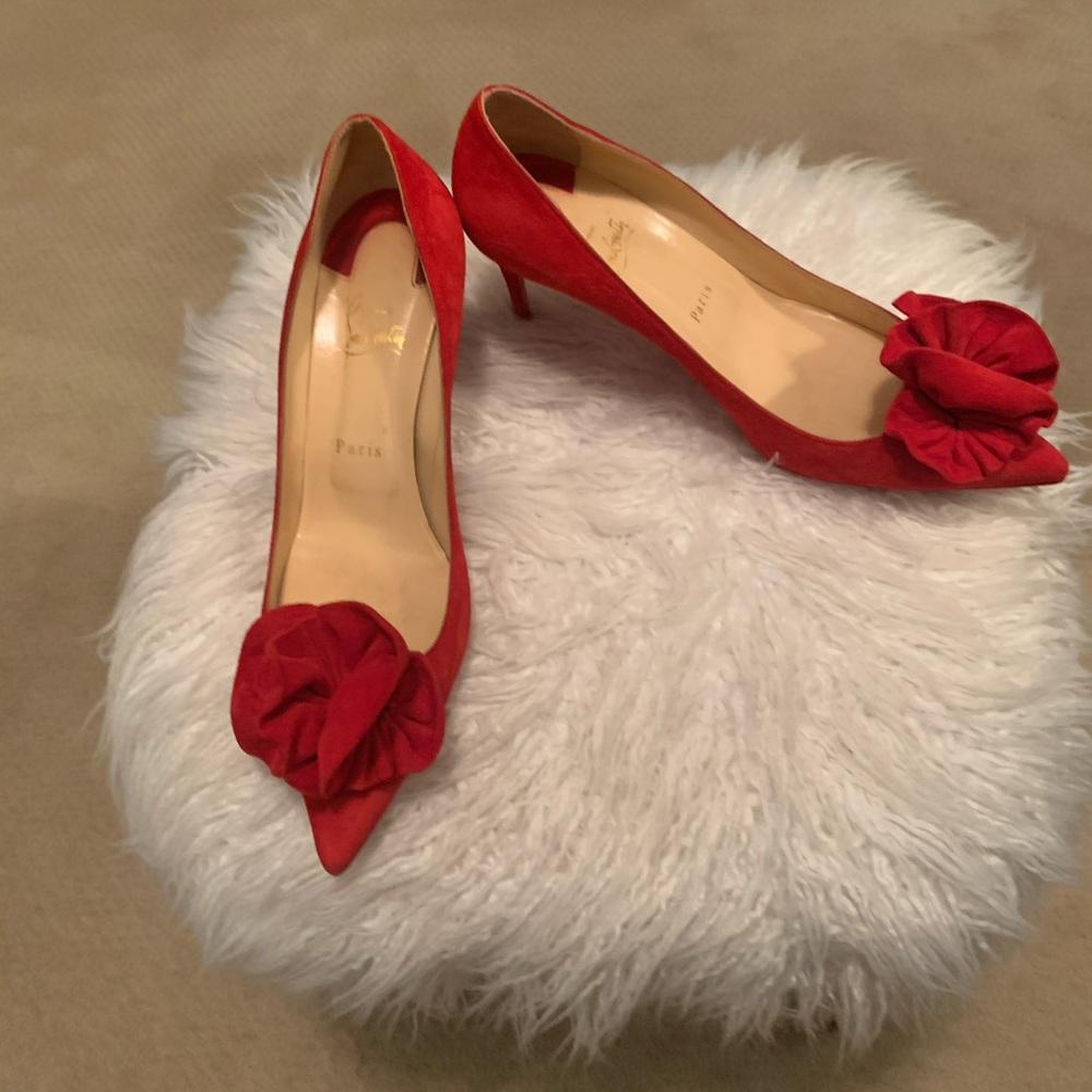 Louboutin red suede kitten heels